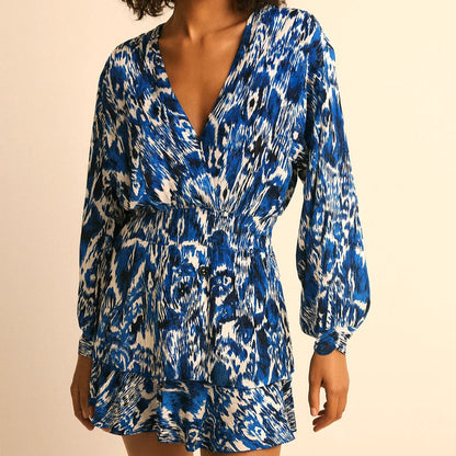 Zara Vestido Patrón Azul (M)