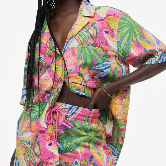 H&M Camisa Rayon Tropical (XS)