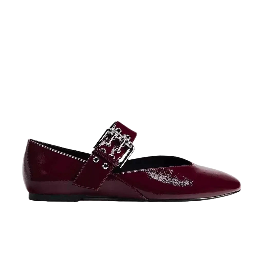 Zara Mary Jane Zapatos Rojo Vino