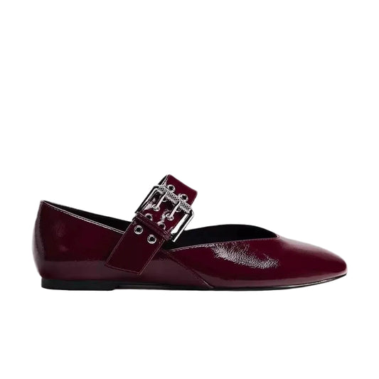 Zara Mary Jane Zapatos Rojo Vino