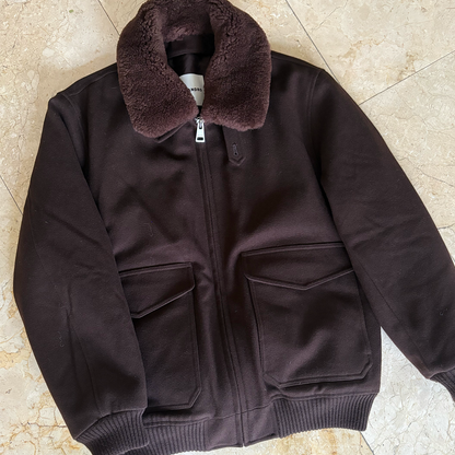 Sandro Men's Brown Faux-shearling Trim Aviator Jacket
