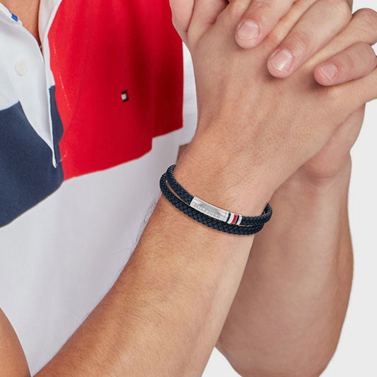 Tommy Hilfiger Brazalete Trenzado Doble de Leather